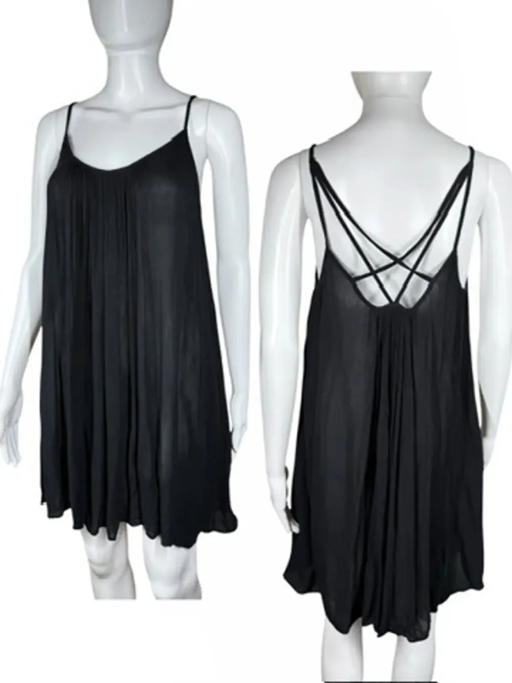 Nordstrom Elan Black Gauzy Strappy Swim Beach Cover Up Slip Dress Size Small